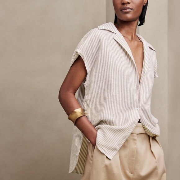 Banana Republic Clara Linen Short-Sleeve Shirt - NWT - Picture 2 of 3
